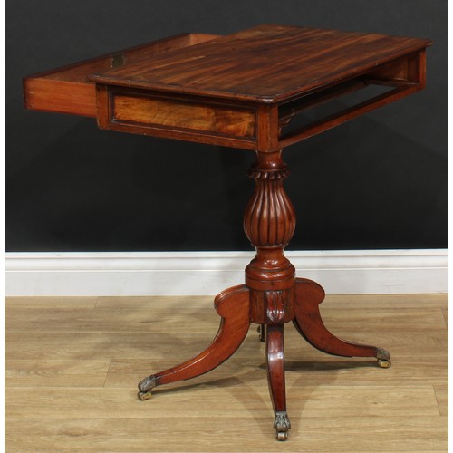 104 - A 19th century mahogany lamp table, rounded rectangular top with moulded edge above a single double-... 