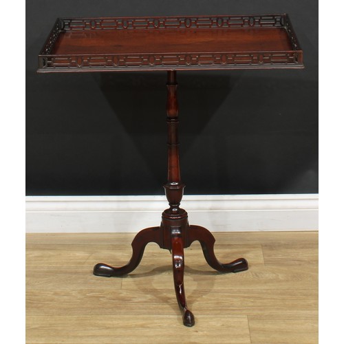 106 - A Chinese Chippendale Revival mahogany 'tray-top' occasional table, fixed rectangular top with pierc... 