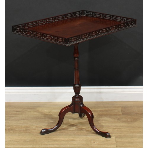 106 - A Chinese Chippendale Revival mahogany 'tray-top' occasional table, fixed rectangular top with pierc... 