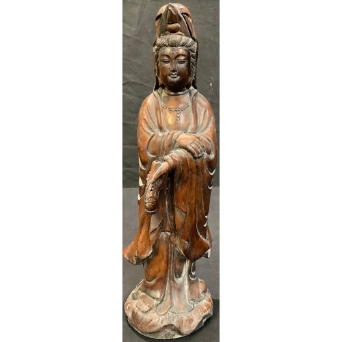 570 - A 20th century Chinese hardwood figure of Guanyin, 39cm high