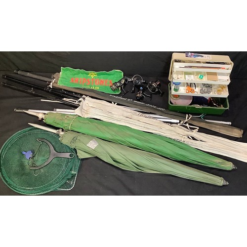 572 - Fishing Equipment - a Trident Match TM110 fishing rod; another, TM120; a Silstar ET Match rod 3802-3... 