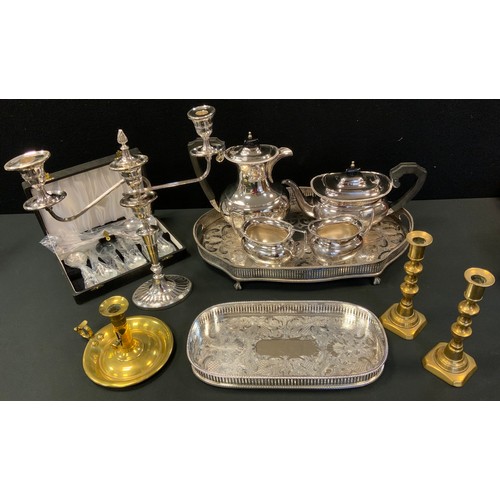 149 - Silver Plate - a Garrard & Co Regent plate three piece tea set;  similar Wheeldon Bros coffee pot;  ... 