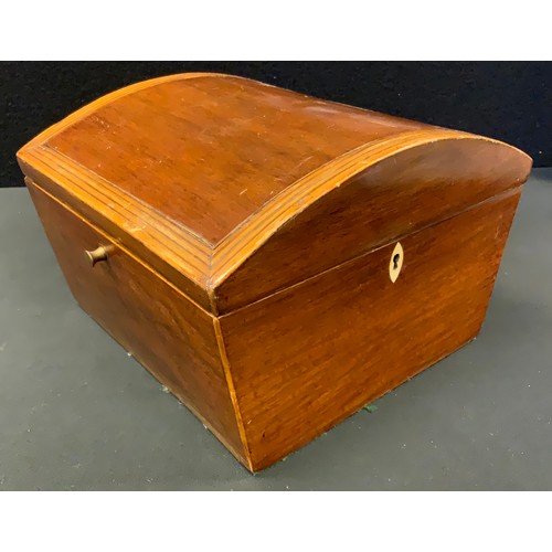 223 - A 19th century mahogany and satinwood strung domed top box, 23cm wide, c.1800