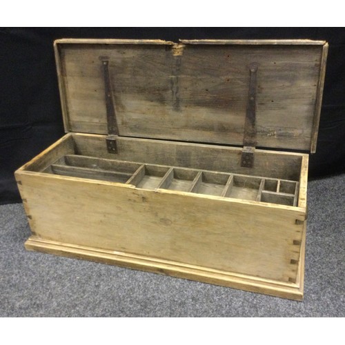 234 - An early 20th century pine tool chest, sectional lift out tray, hinged lid, 31cm high, 90cm wide, 34... 