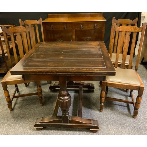 241 - A 20th century oak draw-leaf table square top, 78cm high, 90cm deep; a 20th century oak sideboard, h... 