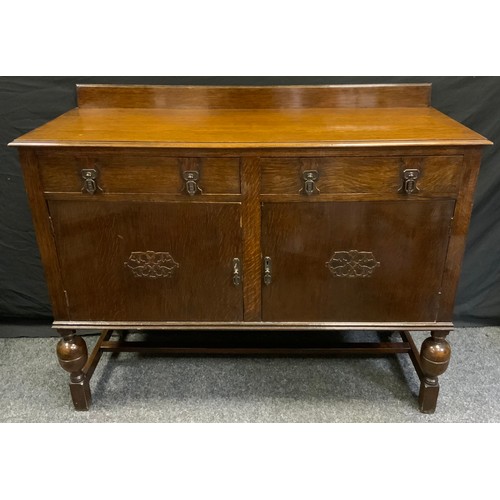 241 - A 20th century oak draw-leaf table square top, 78cm high, 90cm deep; a 20th century oak sideboard, h... 