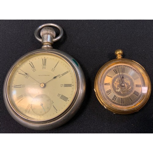 329 - AN L B Canadian openface pocket watch, impressed Canadian Gold trade mark;  a Waltham silver plated ... 