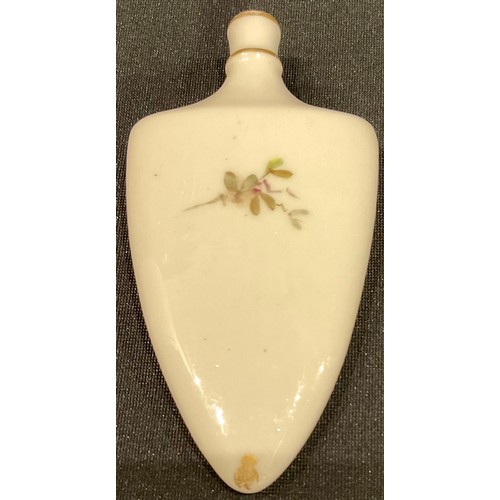 25 - A 19th century Royal Worcester scent bottle, painted with a robin, 9cm long (lacking stopper)