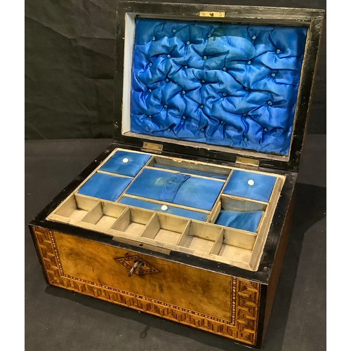 39 - A 19th century walnut and parquetry inlaid work box, 28cm wide