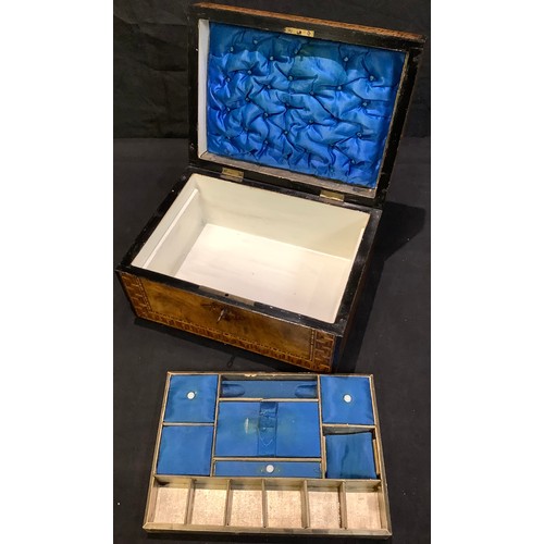 39 - A 19th century walnut and parquetry inlaid work box, 28cm wide