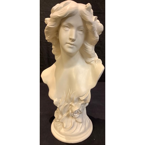 30 - An Art Nouveau style plaster bust, of a young lady, 47cm high