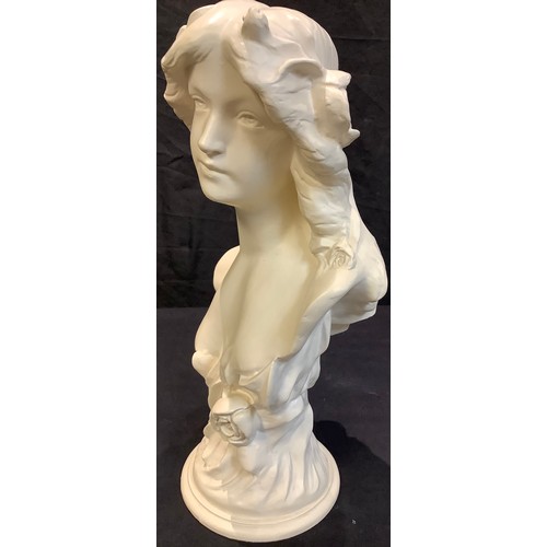 30 - An Art Nouveau style plaster bust, of a young lady, 47cm high