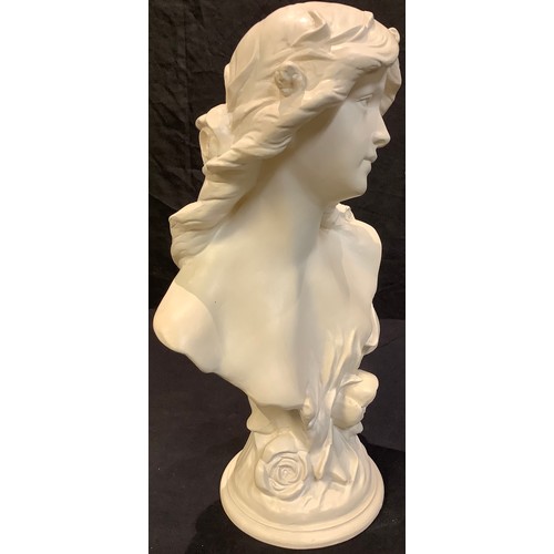 30 - An Art Nouveau style plaster bust, of a young lady, 47cm high