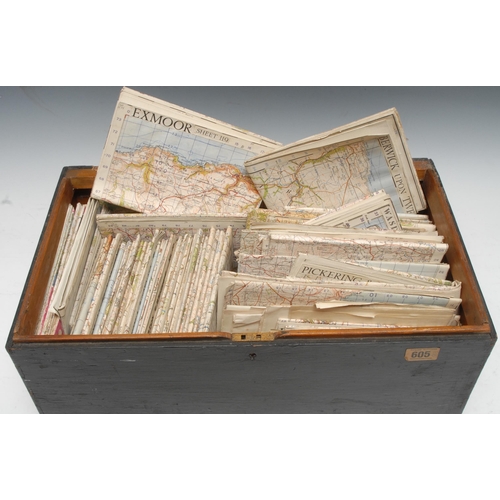 446 - Cartography - a case of English regional maps, rich in Yorkshire, dated 1940 and later, loose folded... 