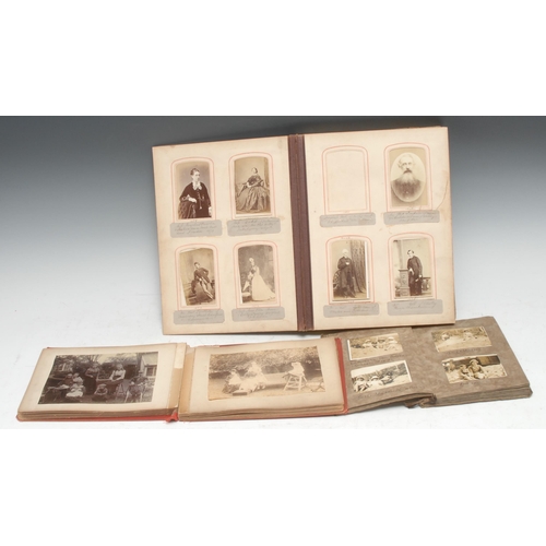 460 - A late Victorian/early Edwardian middle-class family's photograph album, mostly illustrated with inf... 