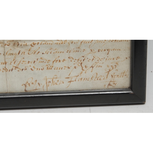 354 - Local Interest - John Flamsteed FRS, First Astronomer Royal, a Charles II vellum and ink manuscript ... 