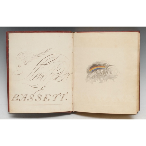 336 - Binding - a George III red morocco album, later used in c. 1830 by a Miss Bassett as a commonplace b... 