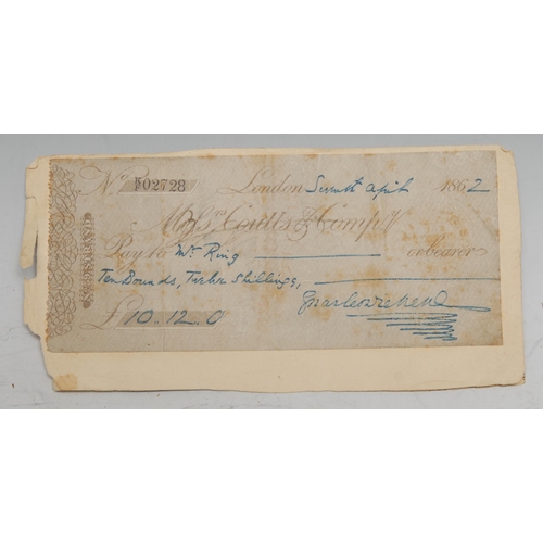 339 - Charles Dickens FRSA (1812-1870) - an autographed cheque signed and paid to 