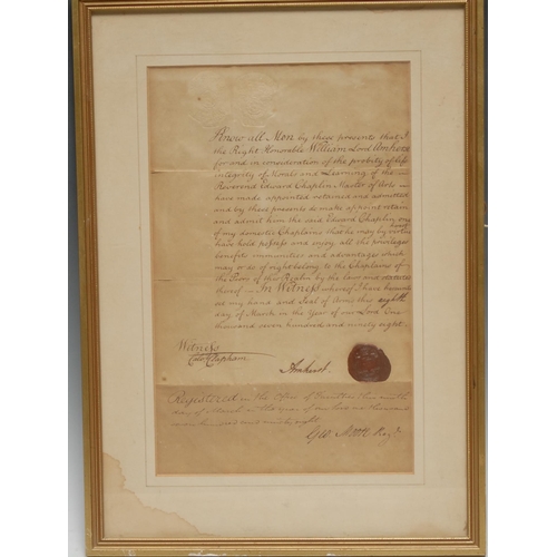 373 - Power & Patronage in Georgian England - a George III ink manuscript contract of clerical appointment... 