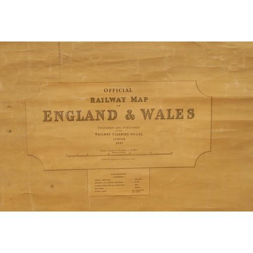 454 - Railwayana - J. & W. Emslie, by, Official Railway Map of England & Wales, Prepared and Published at ... 