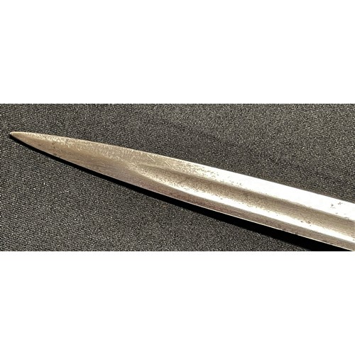 55 - European Small sword with etched fullered single edged blade 805mm in length. Etched with Crown over... 