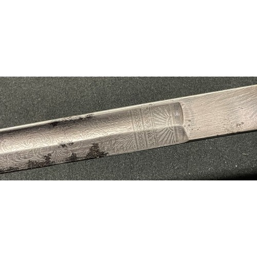 55 - European Small sword with etched fullered single edged blade 805mm in length. Etched with Crown over... 