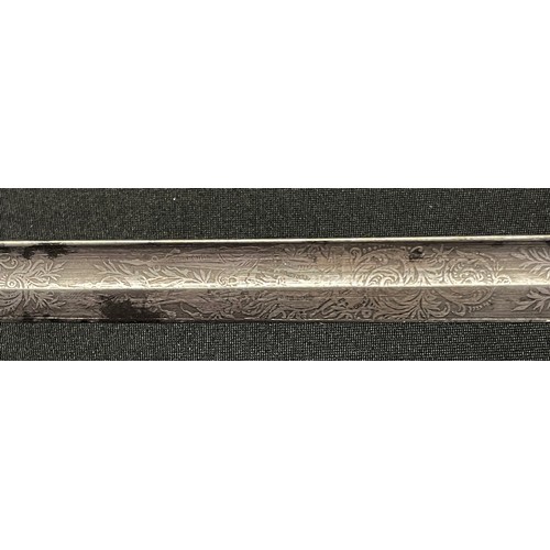 55 - European Small sword with etched fullered single edged blade 805mm in length. Etched with Crown over... 