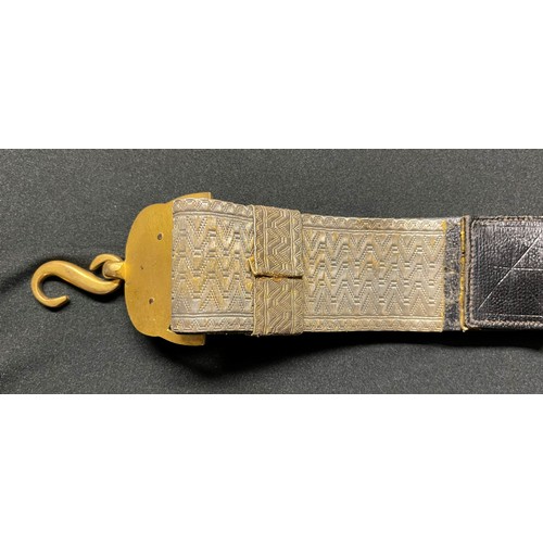 59 - A Victorian Royal Artillery officers brocade belt with VR Lion & Queen Crown gilt buckles with snake... 