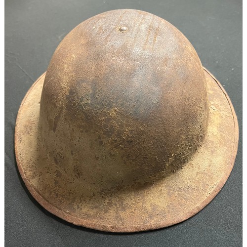 78 - WW1 US M1917 Brodie Steel Helmet. Original paint inside and out. Has remains of chinstrap and felt l... 