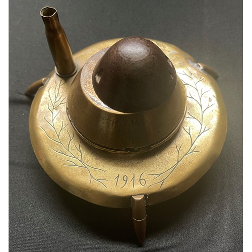 80 - WW1 Imperial German Trench Art Ink Well with a German AEG made 1915 dated fuze forming an ink well w... 