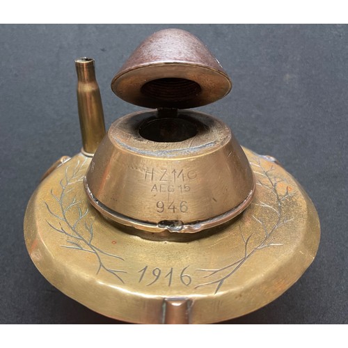 80 - WW1 Imperial German Trench Art Ink Well with a German AEG made 1915 dated fuze forming an ink well w... 