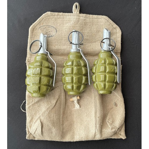 93 - WW2 Soviet F1 Grenade Pouch in unissued condition, faint makers ink stamp, complete with three resin... 