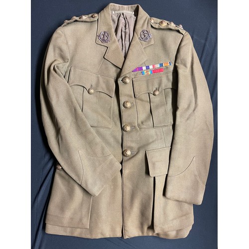 106 - WW2 British Army Middlesex Regt Captains Service Dress Jacket complete with officers bronze collar d... 