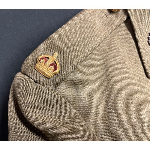 107 - WW2 British Royal Artillery Majors Service Dress Jacket. Three row medal ribbon bar with WW1, inter ... 