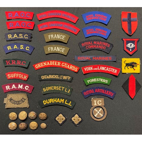 113 - WW2 British Cloth insignia to include: WW2 British Cloth insignia to include: pair Royal Canadian En... 