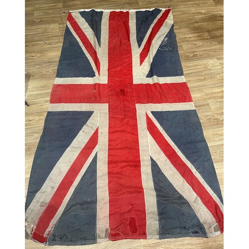 126 - WW2 British Union Flag. Very large size. Approx. 290cm x 192cm. Shows signs of much use with fading ... 