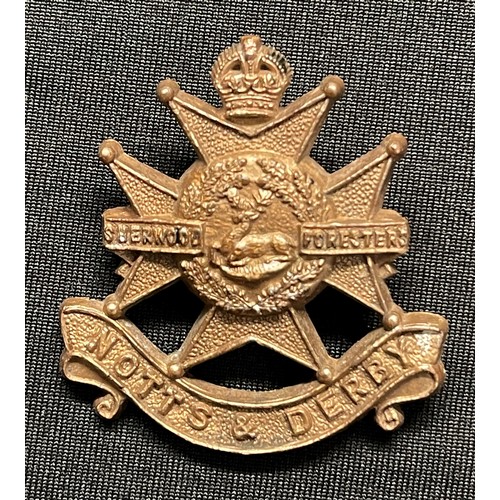 127 - WW2 British Plastic Notts and Derby's Cap badge: Brass Foresters shoulder title: Pair 7th Armoured D... 