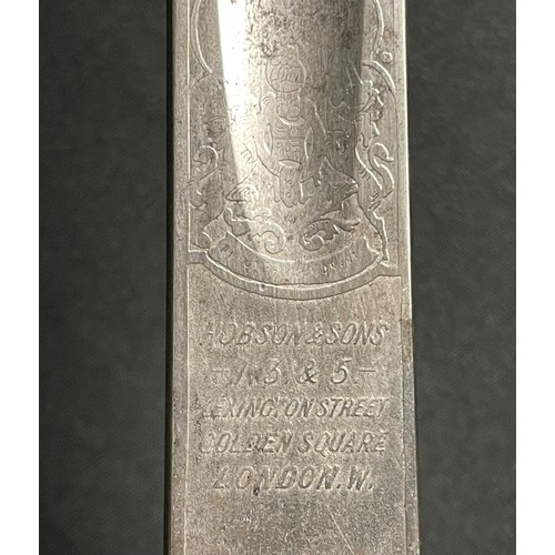 129 - WW2 British 1897 Pattern Officers Sword. 815mm long single edged fullered blade with etched decorati... 