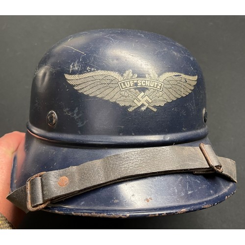 151 - WW2 Third Reich Luftschutz M38 Steel Helmet. Original blue paint and decal. Complete with original l... 