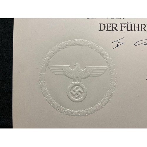 161 - WW2 Third Reich Citation and Folder for the Verdienstkreuz der Deutschen Adlerodern, 2 Klasse.  Serv... 