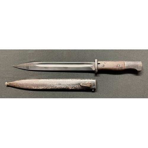 164 - WW2 Third Reich K98 Bayonet with 250mm long single edged fullered blade. Maker maker marked 