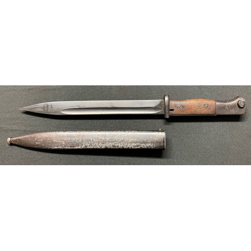 164 - WW2 Third Reich K98 Bayonet with 250mm long single edged fullered blade. Maker maker marked 