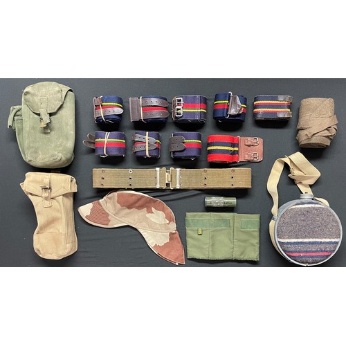 179 - A collection of mixed post war militaria to include: Royal Marine Stable belts x 7 plus two other St... 