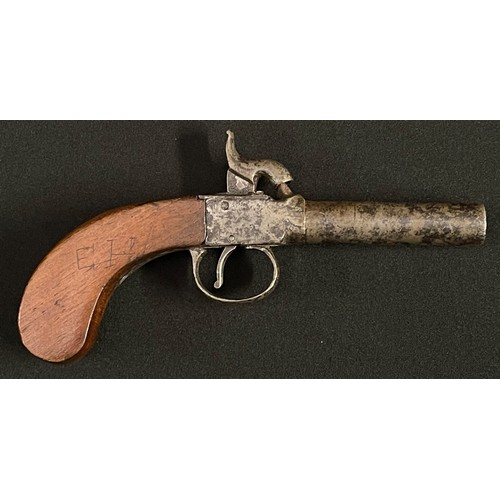 185 - English Percussion Cap Pocket Pistol with 67mm long barrel. Bore approx 11mm. Overall length 175mm. ... 