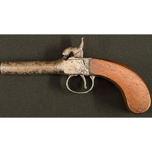 185 - English Percussion Cap Pocket Pistol with 67mm long barrel. Bore approx 11mm. Overall length 175mm. ... 