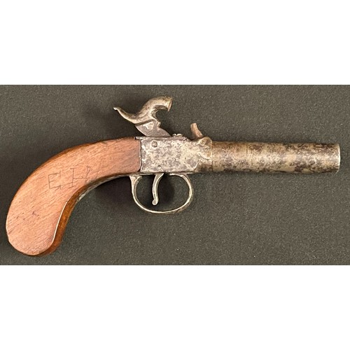 185 - English Percussion Cap Pocket Pistol with 67mm long barrel. Bore approx 11mm. Overall length 175mm. ... 