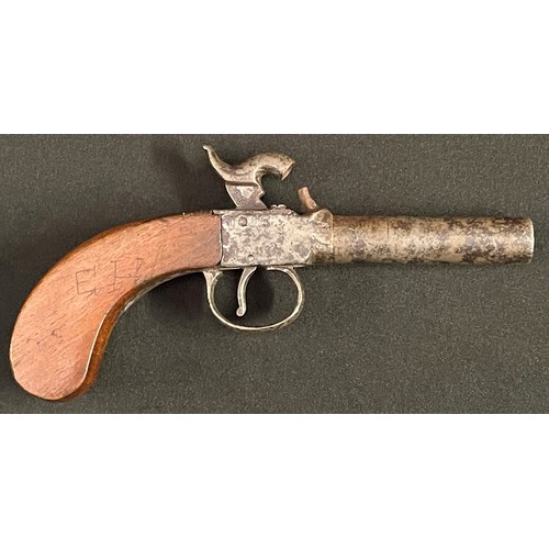 185 - English Percussion Cap Pocket Pistol with 67mm long barrel. Bore approx 11mm. Overall length 175mm. ... 