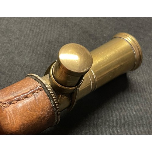 188 - A Sykes Patent Leather and Brass Shot Measure. Trademarked to neck. Removeable shot scoop which enab... 