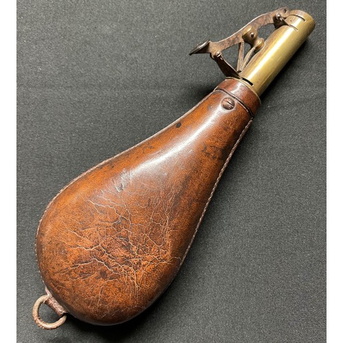 189 - A 19th Century Brass and Leather Shot Flask. Adjustable to enable two different measures of shot to ... 