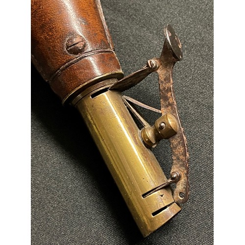 189 - A 19th Century Brass and Leather Shot Flask. Adjustable to enable two different measures of shot to ... 